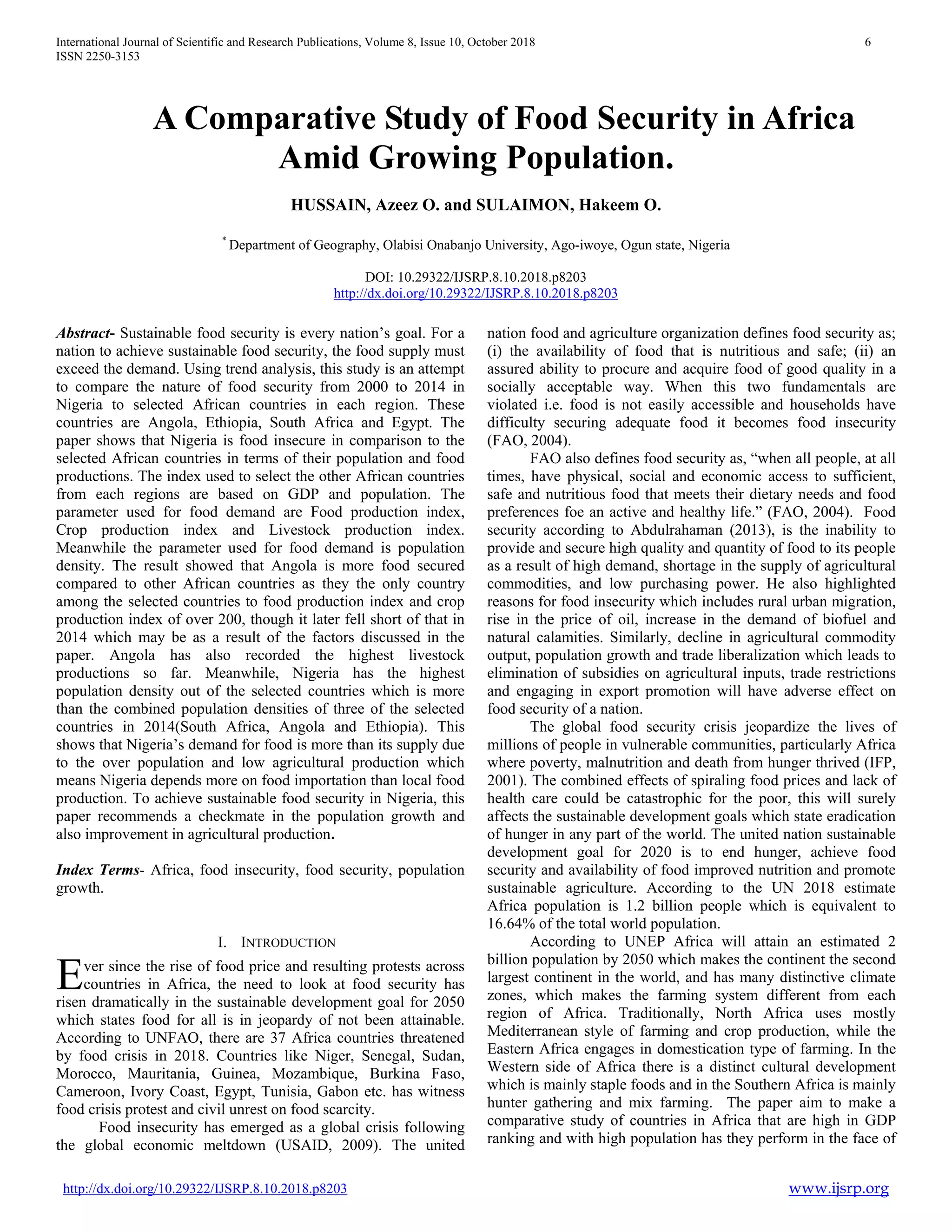 A comparative study of food security in Africa amid growing population ...