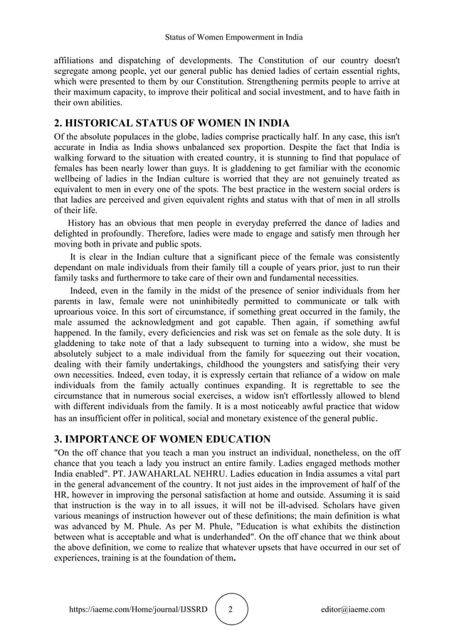 STATUS OF WOMEN EMPOWERMENT IN INDIA | PDF