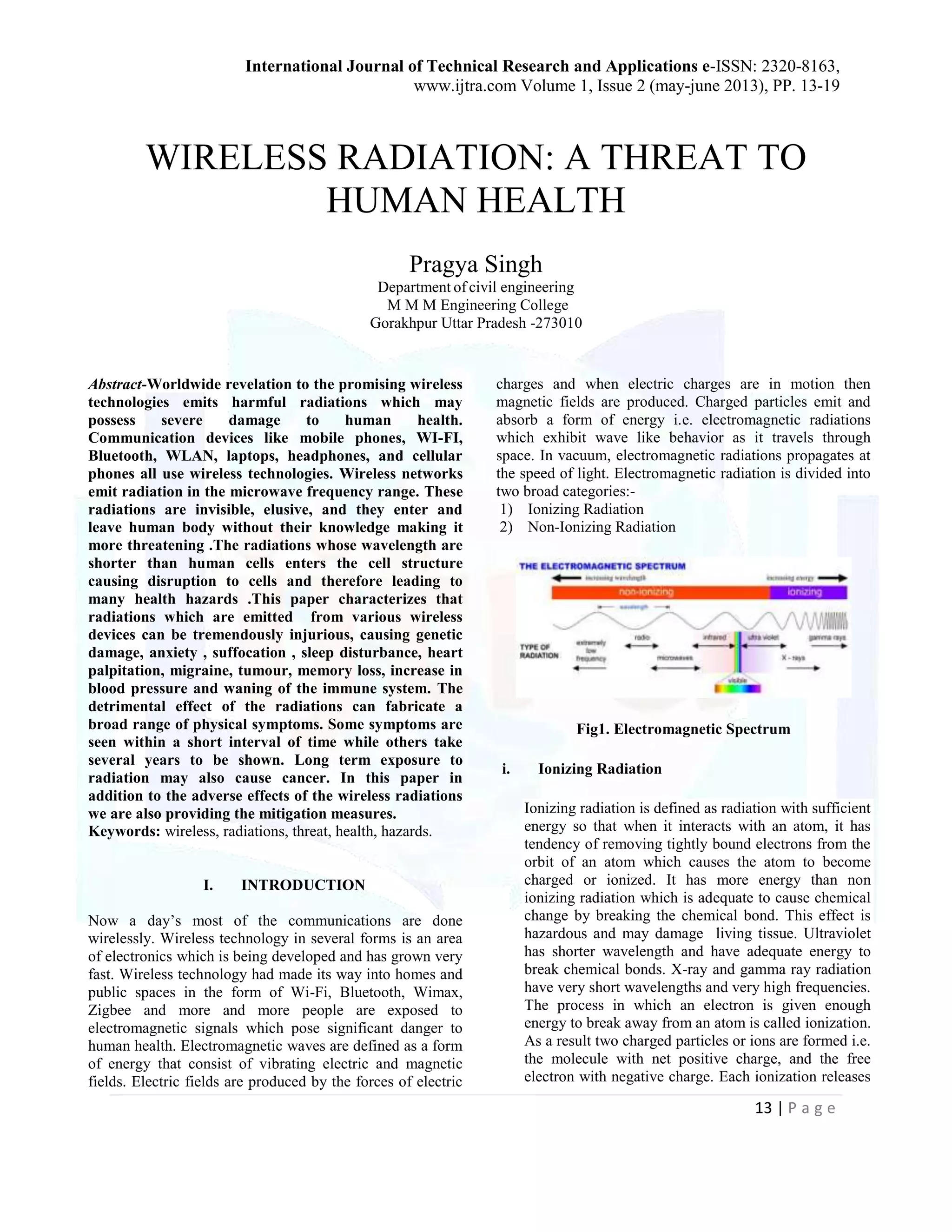 WIRELESS RADIATION: A THREAT TO HUMAN HEALTH | PDF