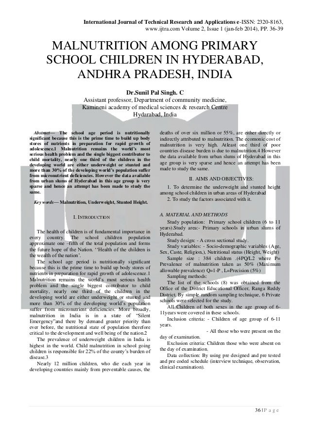 Malnutrition Among Primary School Children In Hyderabad Andhra Prade