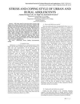 STRESS AND COPING STYLE OF URBAN AND RURAL ADOLESCENTS | PDF