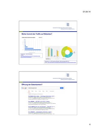 01.04.14
4
Woher kommt der Traffic auf Websites?
Datenbasis: Ca. 500 Shopping-Websites; Weihnachtsgeschäft 2012
Quelle: http://blogs.adobe.com/digitalmarketing/analytics/2012-holiday-shopping-recap/
Datenbasis: >200.000 Websites
Quelle:
http://blog.shareaholic.com/2012/11/shareaholic-data-
report-pinterest-stumbleupon/
Öffnung der Datenbanken?
 
