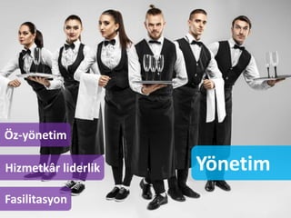 Yönetim
Öz-yönetim
Hizmetkâr liderlik
Fasilitasyon
 