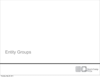 Entity Groups




Thursday, May 26, 2011
 