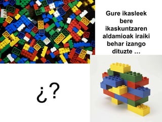 Gure ikasleek
bere
ikaskuntzaren
aldamioak iraiki
behar izango
dituzte …
¿?
 