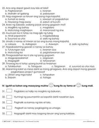 k to 12 grade 1 ikatlong markahang pagsusulit