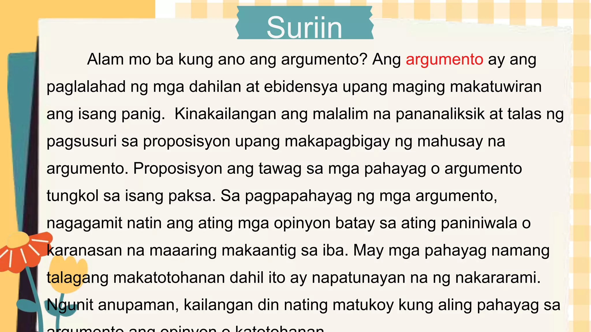 Example Ng Argumento Ikatlong Markahan – Modyul 3 Pag-iisa-isa ng mga Argumento sa Binasang ...