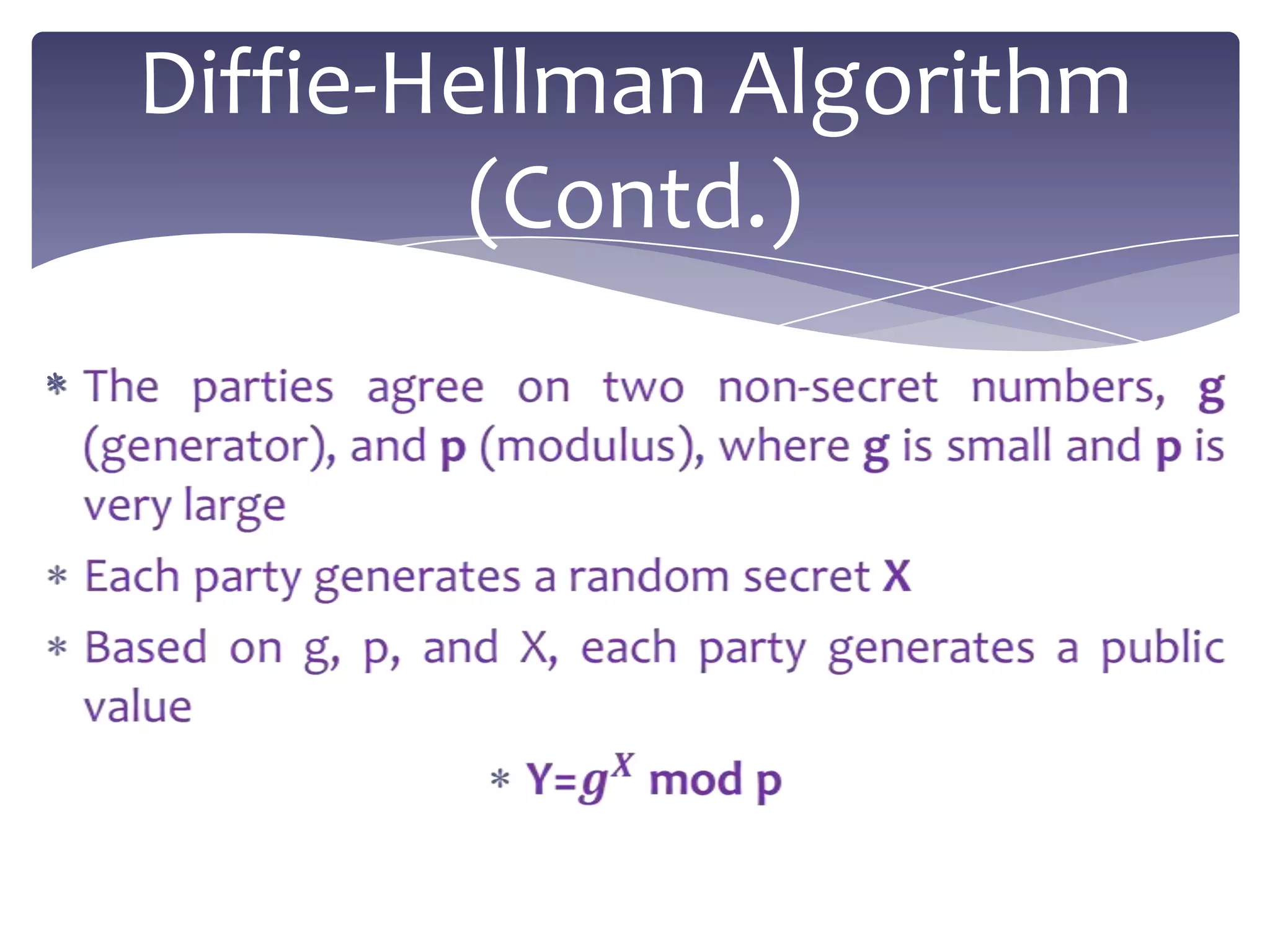 Diffie-Hellman Algorithm
         (Contd.)
 