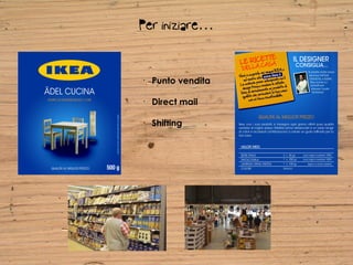Per iniziare…


•
    Punto vendita

•
    Direct mail

•
    Shifting
 