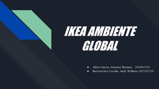 IKEA AMBIENTE
GLOBAL
● Alfaro Garcia, Johanna Mariana 20200153J
● Barrenechea Castillo, Andy Williams 20210233F
 