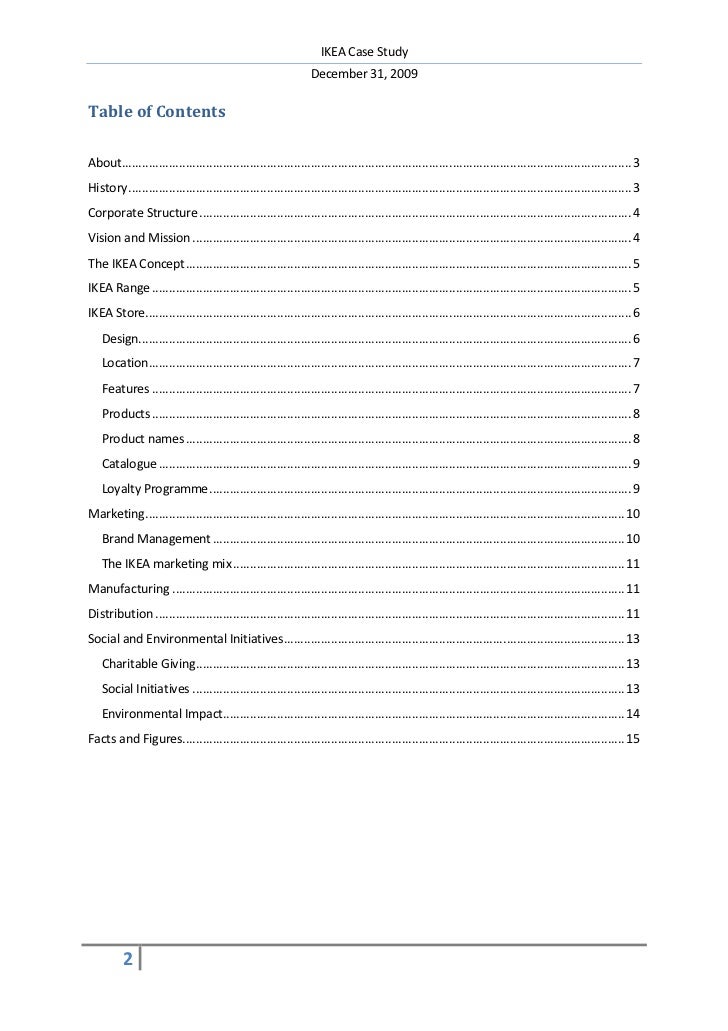 case study table of contents example