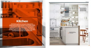 Kitchen 99

OBEROENDE ceiling
mount extractor fan

899

$

Kitchen

194 ft2

AKURUM/APPLÅD/STÅT APPLÅD
kitchen:

719

$

What’s in the kitchen price?
See page 318.
AKURUM kitchen with APPLÅD
white doors, drawer fronts and
STÅT APPLÅD white drawer fronts
$719 APPLÅD doors/drawerfronts and
STÅT APPLÅD drawer fronts in painted
finish. Requires assembly. Shown with
BLANKETT aluminum handles and
NUMERÄR white laminate countertop
with metal effect edge.
OBEROENDE ceiling mount
extractor hood $899 400 CFM.
3-speed fan. Stainless steel. Requires
installation. W30×D25¼×H29¾-49¾".
502.548.67

For more information about our
Kitchen Installation Service, see
page 313.

This kitchen island is all
function: stove, sink, oven
and workspace.

Scan this page with your mobile device to see more

Real kitchen quality isn’t only soft closing drawers,
energy saving appliances and durable countertops. A good
quality kitchen is a kitchen with life. A place where everyone
comes together. Where every meal is prepared, be it a
quick snack or a creative cooking session. Our kitchens are
designed to work for all that. Day after day, year after year.
For us it’s really crucial that your kitchen dream comes with a
price tag that lets you buy some good food too.

Kitchen storage doesn’t
have to mean cabinets –
hide all your kitchen things
behind panel curtains in
front of ALGOT storage
system. See more ALGOT
at IKEA-USA.com/ALGOT.

 