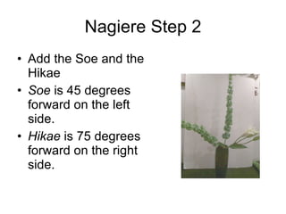 Nagiere Step 2 Add the Soe and the Hikae Soe  is 45 degrees forward on the left side.  Hikae  is 75 degrees forward on the right side.  