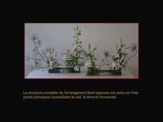 La structure complète de l'arrangement floral japonais est axée sur trois
points principaux symbolisant le ciel, la terre et l’humanité.
 
