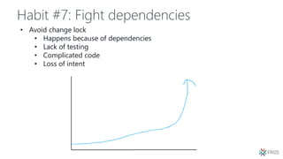 Habit #7: Fight dependencies
• Avoid change lock
• Happens because of dependencies
• Lack of testing
• Complicated code
• Loss of intent
 