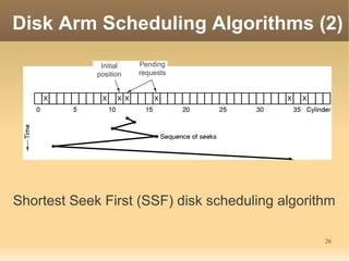 Disk Arm Scheduling Algorithms (2)
              Initial   Pending
             position   requests




Shortest Seek First (SSF) disk scheduling algorithm

                                                 26
 