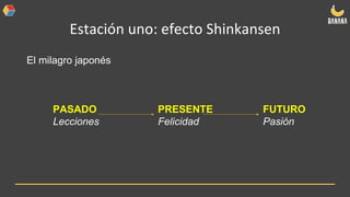 Estación uno: efecto Shinkansen
El milagro japonés
PASADO PRESENTE FUTURO
Lecciones Felicidad Pasión
 