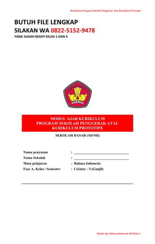Download Modul Ajar Bahasa Indonesia Kelas 1 Kurikulum Merdeka Terbaru ...