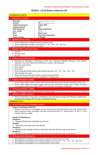 Download Modul Ajar Bahasa Indonesia Kelas 1 Kurikulum Merdeka Terbaru ...