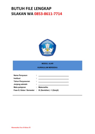 Download IKM Modul Ajar Matematika Kelas 9 Revisi Terbaru | PDF
