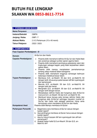 Unduh Modul Ajar PAI Kelas 7 Terbaru 2025 | PDF