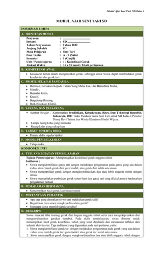 Download Modul Ajar Seni Tari Kelas 1 Kurikulum Merdeka Terbaru 2025 | PDF