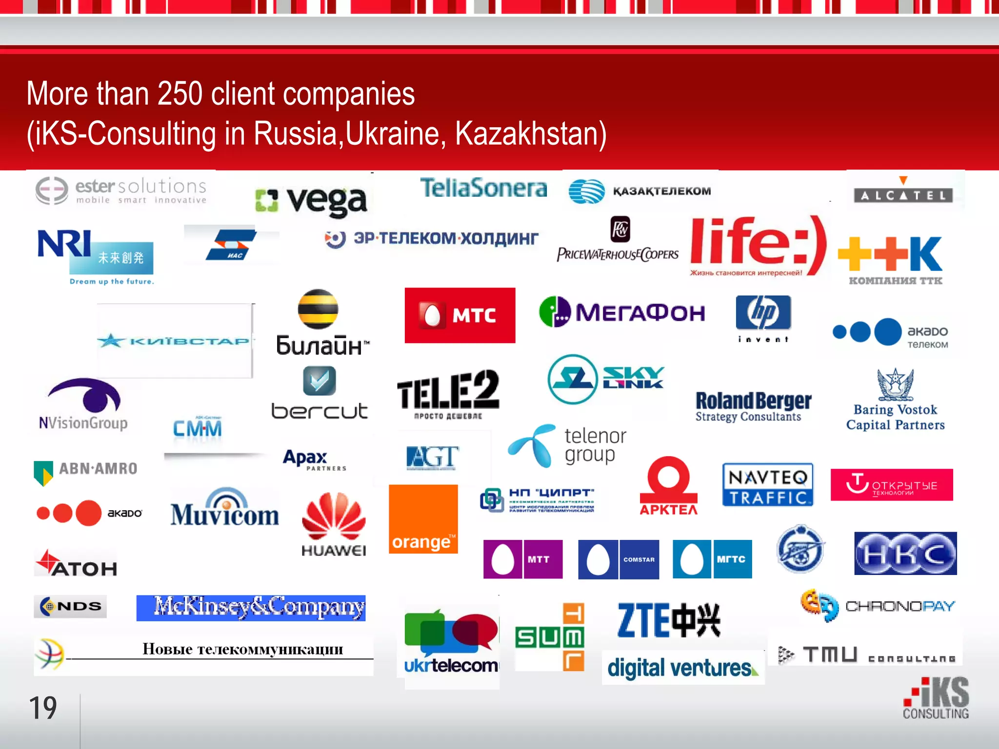 More than 250 client companies
(iKS-Consulting in Russia,Ukraine, Kazakhstan)




19
 
