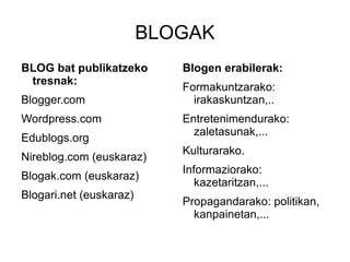 BLOGAK BLOG bat publikatzeko tresnak: 