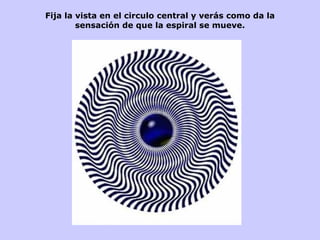 Fija la vista en el circulo central y verás como da la sensación de que la espiral se mueve. 