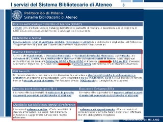I servizi del Sistema Bibliotecario di Ateneo 