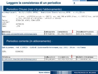 Leggere la consistenza di un periodico Periodico Chiuso (non c’è più l’abbonamento)  ;   Periodico corrente (in abbonamento)  - 