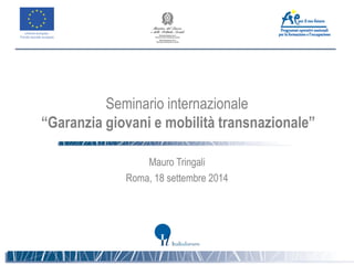 Seminario internazionale 
“Garanzia giovani e mobilità transnazionale” 
Mauro Tringali Roma, 18 settembre 2014  