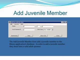 Switchboard Screen ShotThis is the switchboard form.  It is the main form of the application and all other forms are accessed through this form.