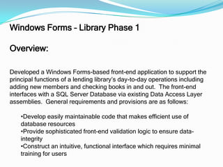 Code Sample/// <summary>        /// This method takes in a Supplier Object and converts it        /// into a DataAccess.SupplierStruct struct.          /// </summary>/// <param name="s"></param>        /// <returns></returns>        public static explicit operator DataAccess.SupplierStruct(Supplier supplier)        {            string supplierType = "";            switch (supplier.Type)            {                case SupplierTypes.Product:supplierType = "Product";                    break;                case SupplierTypes.Service:supplierType = "Service";                    break;                case SupplierTypes.Supply:supplierType = "Supply";                    break;                default:                    throw new ArgumentException("Invalid Type Given");}Cont..