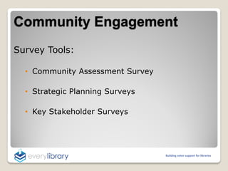 Community Engagement
Survey Tools:
• Community Assessment Survey
• Strategic Planning Surveys

• Key Stakeholder Surveys

...