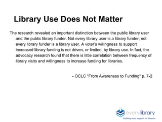 Library Use Does Not Matter
The research revealed an important distinction between the public library user
and the public ...