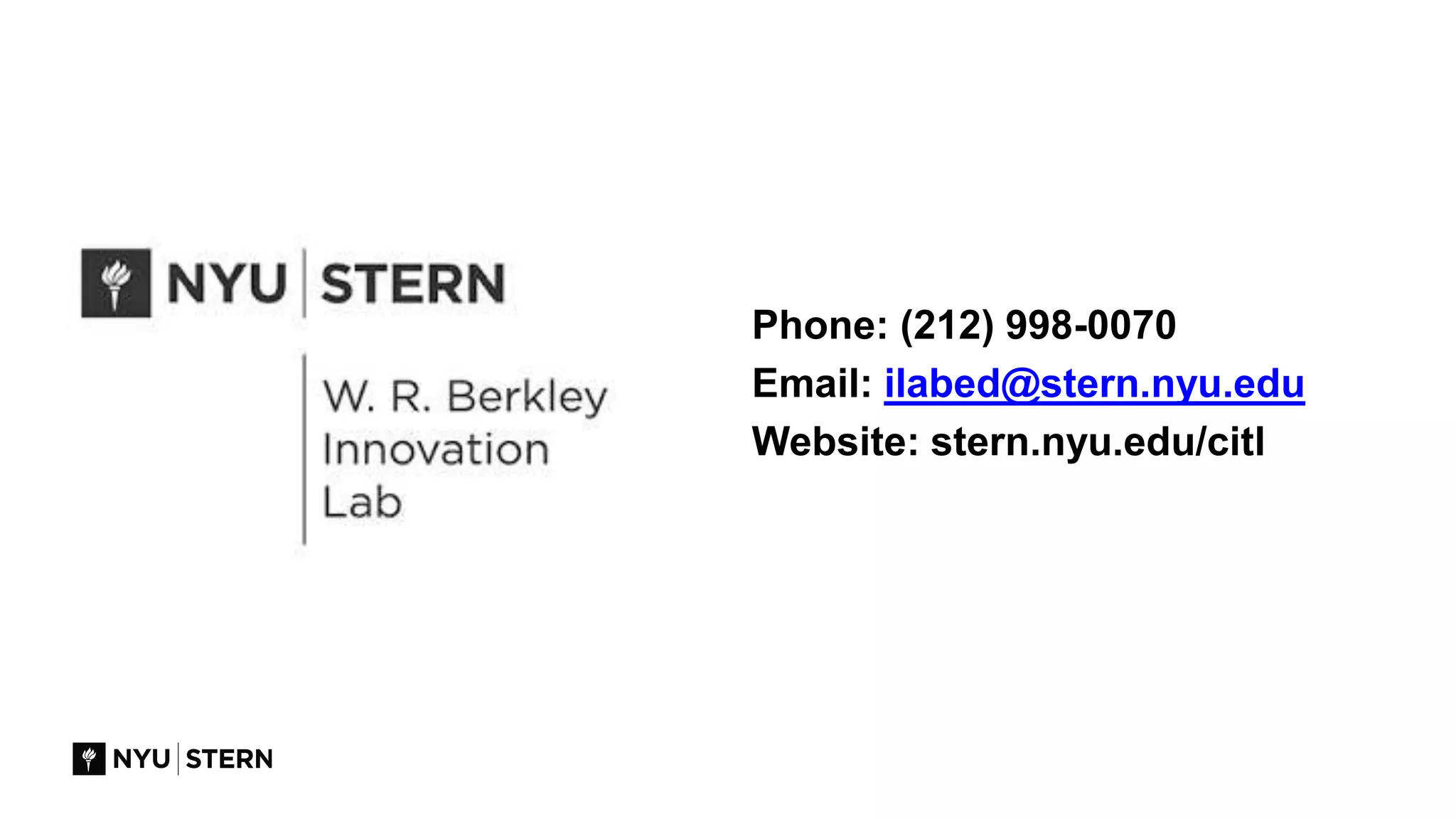 Phone: (212) 998-0070
Email: ilabed@stern.nyu.edu
Website: stern.nyu.edu/citl
 