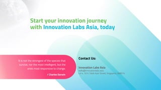 It is not the strongest of the species that
survive, nor the most intelligent, but the
ones most responsive to change.
Start your innovation journey
with Innovation Labs Asia, today
/ Charles Darwin
Contact Us:
Innovation Labs Asia
hello@innovationlabs.asia
Lvl 4, 101c Telok Ayer Street, Singapore, 068574
 