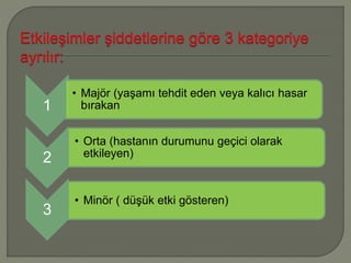 1
• Majör (yaşamı tehdit eden veya kalıcı hasar
bırakan
2
• Orta (hastanın durumunu geçici olarak
etkileyen)
3
• Minör ( düşük etki gösteren)
 