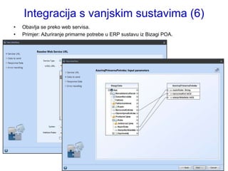 Integracija s vanjskim sustavima (6)
•   Obavlja se preko web servisa.
•   Primjer: Aţuriranje primarne potrebe u ERP sustavu iz Bizagi POA.
 