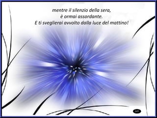 mentre il silenzio della sera, è ormai assordante. E ti sveglierai avvolto dalla luce del mattino! 