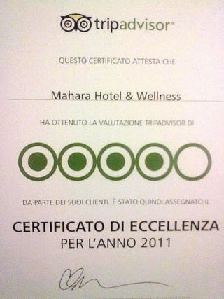 Il Certificato di eccellenza di Trip Advisor al Mahara Hotel di Mazara del Vallo  