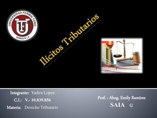 Integrante: Yadira Lopez
C.I.: V.- 10.839.856
Materia: Derecho Tributario
Prof. : Abog. Emily Ramírez
SAIA G
 