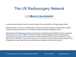 The US Radiosurgery Network



In	
  partnership	
  with	
  Advocate	
  Lutheran	
  General	
  Hospital,	
  Illinois	
  Cy...