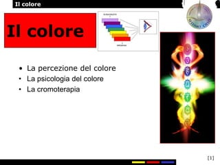 Il colore
[1]
Il colore
• La percezione del colore
• La psicologia del colore
• La cromoterapia
 