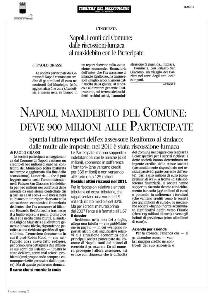 Il corriere del mezzogiorno napoli maxidebito del comune deve 900 mil…