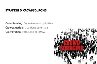 STRATEGIE DI CROWDSOURCING:



Crowdfunding: fnanziamento collettivo
Crowdfunding
Crowdcreation: creazione collettiva
Crowdcreation
Crowdvoting: votazione collettiva
Crowdvoting
...
 