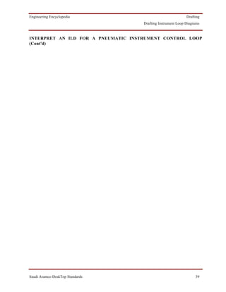 Engineering Encyclopedia                                      Drafting
                                     Drafting Instrument Loop Diagrams



INTERPRET AN ILD FOR A PNEUMATIC INSTRUMENT CONTROL LOOP
(Cont'd)




Saudi Aramco DeskTop Standards                                     39
 