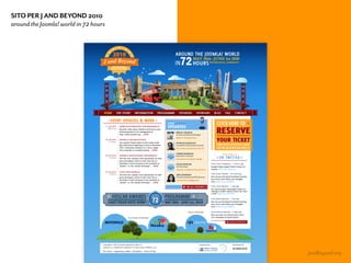 SITO PER J AND BEYOND 2010
around the Joomla! world in 72 hours
jandbeyond.org
 