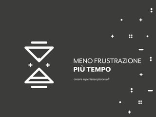creare esperienze piacevoli
MENO FRUSTRAZIONE
PIÙ TEMPO
 
